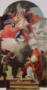 Giambattista Tiepolo: Apparizione della Madonna col Bambino a San Filippo Neri, cm. 350 x 182, Chiesa di San Filippo Neri, Camerino.